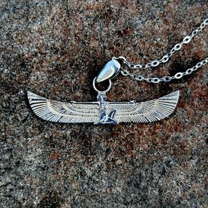 Egyptian Winged Goddess pendant necklace, Sterling Silver